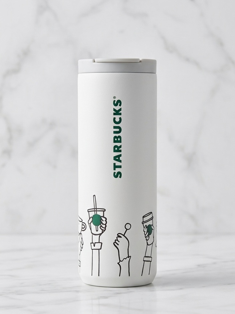 Starbucks 2026 "Coffee For All Cheers" White Stainless Steel Tumbler 16oz NWT